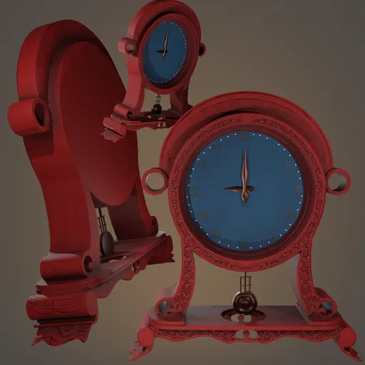 Detailed lowpoly 3D clock model suitable for Blender animation and game assets, with intricate design.