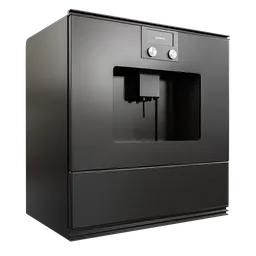 Realistic 3D rendering of a modern coffee machine, created with Blender, available in .blend format, showcasing detailed design.