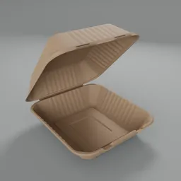 Realistic 3D model render of an open eco-friendly bagasse food box in Blender.