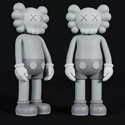 "Grey KAWS Companion sculpture 3D model for Blender 3D. Product rendered with sharp face details and full body hexglow. Based on the popular open edition vinyl series by world renowned artist KAWS."