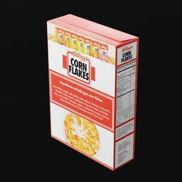 Realistic 3D model of a Corn Flakes cereal box designed for Blender, with detailed texture and materials.