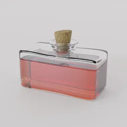 "Rectangular Bottle 3D model with cork stopper and liquid in red and manuka color, designed with Blender 3D software. Perfect for art projects and visualizations."