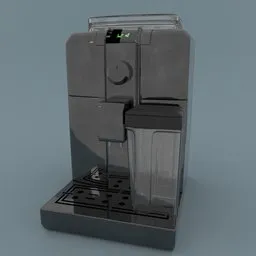 Detailed 3D espresso machine model with high-quality materials, perfect for Blender rendering.