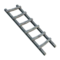 Highly detailed weathered wooden 3D ladder model, suitable for Blender rendering and game assets.