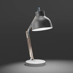 Realistic adjustable 3D model of a modern desk lamp, designed for Blender with PBR textures, ideal for interior renderings.