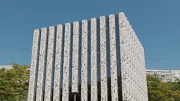 High-detail Blender 3D model of a modern bank facade with marble texture for architectural visualization.