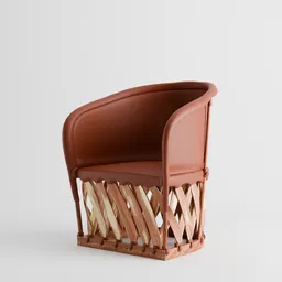 High-quality 3D model of Equipal rustic chair with wood and red leather textures for Blender rendering.