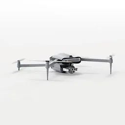 "Highly detailed realistic Quadcopter Drone 3D model compatible with Blender 3D software. Gray drone with a yellow scheme, featuring large props, resembling a bird. Perfect for your 3D modeling projects."