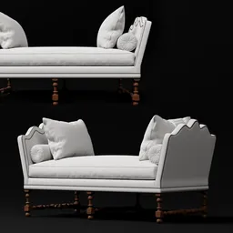 Detailed Avignon Bench 3D model with cushions, showcased in Blender, for architectural visualization.