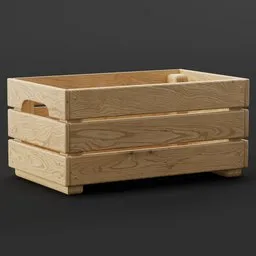 Realistic wooden crate 3D model with detailed textures, ideal for Blender rendering and industrial design visualization.