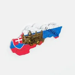 Detailed 3D Blender model of a Slovak-themed magnet, showcasing intricate bas-relief castle.