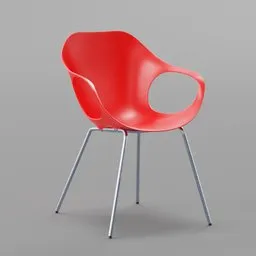Red modern plastic chair 3D model with elegant design and chrome legs for Blender rendering.