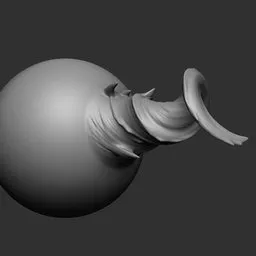 NS Horn 05 sculpting brush creating detailed dragon-like textures on a 3D model surface, compatible with Blender.