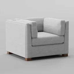 Realistic 3D model of a modern silver grey armchair, compatible with Blender, ideal for virtual staging.