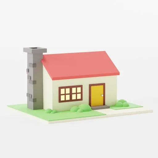 Detailed 3D rendering of a low poly small house model compatible with Blender, featuring simplistic architecture and charming aesthetics.