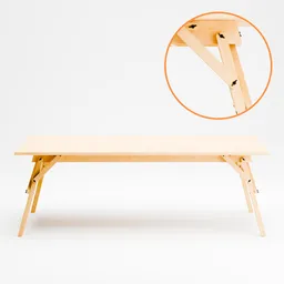 Detailed Blender 3D model of a minimalist wooden table with close-up on joinery.