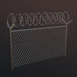 Detailed 3D model of a military fence with razor wire for Blender rendering, optimized for asset creation.