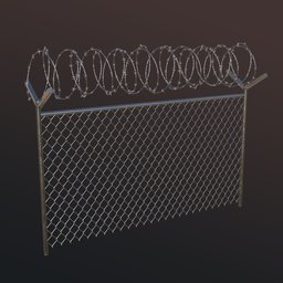 "High-quality military fence with barbed wire on top, perfect for game assets and prison simulations. Ultra-detailed and futuristic design created with Blender 3D software."