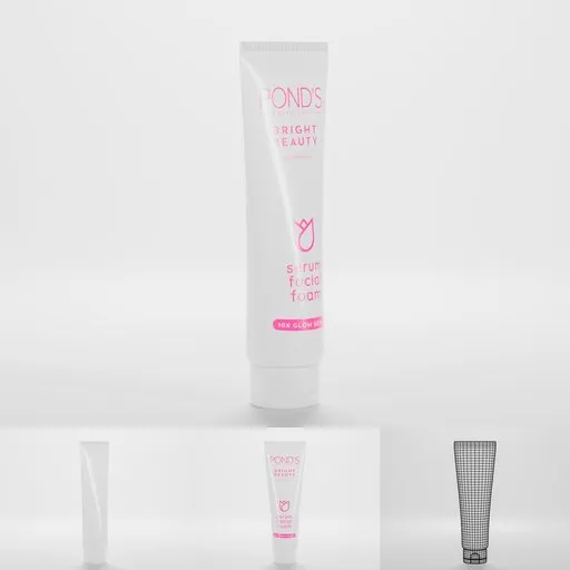 3D rendered facial foam bottle for Blender, showcasing design in three different angles for mockup display.