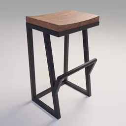 Polished natural pine wood atop 100% steel frame, classic Wisdom design bar stool 3D model for Blender users.
