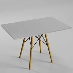 3D model of a stylish white wood rectangular table with black top and tapered legs for Blender rendering.