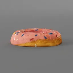 "3D scanned pink donut with sprinkles optimized for geometry, inspired by Alexander Roslin's American realism style. Popular on Sketchfab and trending on Artforum. Limited edition print available."