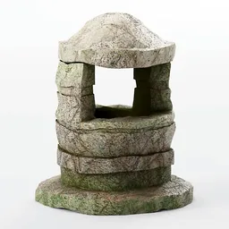 Detailed 3D stone well model suitable for Blender rendering, with high-quality textures ideal for exterior scenes.