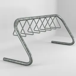 "3D model of a Bicycle Bike Rack in Metallic, suitable for public use. Designed with interconnecting metal bars, inspired by Fedot Sychkov's product design render. Perfect for Blender 3D enthusiasts in need of a high-quality 3D model for their projects."
