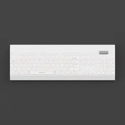 3D model of a sleek white keyboard with a red wheel, compatible with Blender 3D designs.