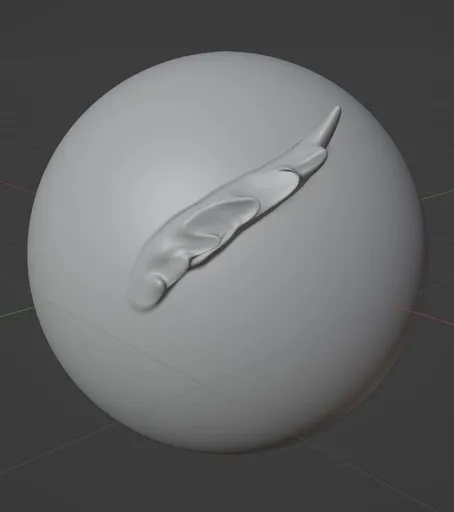 3D sculpting brush for Blender creating detailed dragon scale texture on model surfaces.