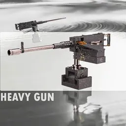 "High-resolution, heavy machine gun 3D model for Blender 3D software. This gigantic-sized equipment, designed to fire full-powered/magnum cartridges, offers intricate details and a realistic volumetric effect. Perfect for creating realistic scenes and animations in Blender 3D."