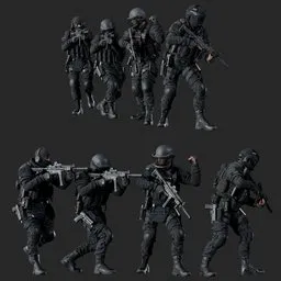 Police Tactical Squad Advancing Combat Black