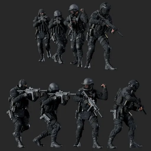 Police Tactical Squad Advancing Combat Black