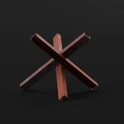"Rusted Czech Hedgehog - A historic military 3D model for Blender 3D. This steel anti-tank trap, commonly known as the Hedgehog, features a rusted texture with full roughness and specular map. Ideal for game UI asset design, inspired by Harvey Quaytman and scrapyard architecture, by Peter Zumthor."