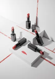 Realistic 3D render of lipsticks for product visualization with accurate lighting and colors in Blender.