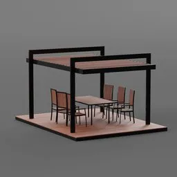 Asian-inspired garden gate pergola 3D model with seating, optimized for Blender.