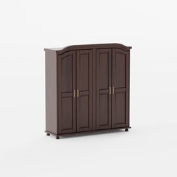 Realistic 3D modeled four-door Java finish wardrobe with detailed textures for Blender rendering.