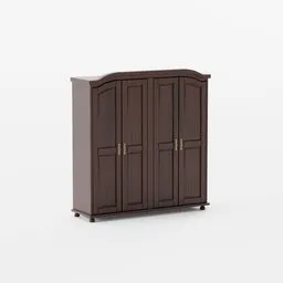"Solid Wood Kyle 4-Door Wardrobe in Java finish from Palace Imports. 3D model for Blender 3D. Featuring nesting glass doors and a smooth finish. Ideal for wardrobe and furniture enthusiasts."