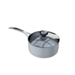 Realistic saucepan 3D model with lid, designed for Blender rendering, perfect for kitchenware visualization.