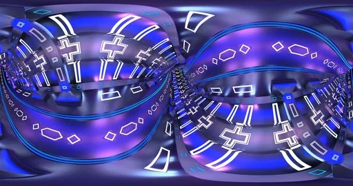Imaginative sci-fi HDR with glowing neon symbols for scene lighting, designed in Blender for motion graphics.