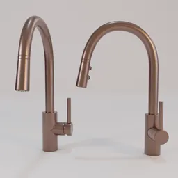 Highly detailed copper kitchen faucet 3D model, Blender compatible, with a realistic finish, suitable for rendering.