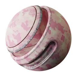 Textured PBR material with weathered pink camouflage pattern for Blender 3D rendering, suited for metal surfaces.