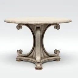 "Classic table 3" 3D model for Blender 3D, featuring a detailed marble top and metal base with French-inspired features. Perfect for adding a touch of classic elegance to any project, whether indoor or outdoor. Keywords: table, Blender 3D, marble, metal, classic, French.
