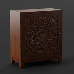 Hand-Carved Wooden Cabinet