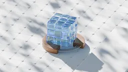 Glass Cube on Wooden Base with Modern Tiles