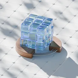 Glass Cube on Wooden Base with Modern Tiles