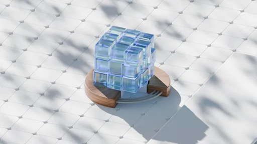 Glass Cube on Wooden Base with Modern Tiles