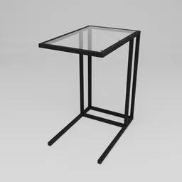 "VITTSJO laptop table in black by IKEA, a stylish constructivist design with tall thin frame and glass top, perfect for 3D modeling in Blender. Great for use as a medium height bar or merchant stand in 3D renderings. Available on asset stores and online catalogs."