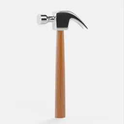 Realistic 3D model of a claw hammer with a wooden handle and steel head, designed in Blender.