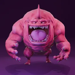 Monster Stylized Pink - Rigged - Lowpoly
